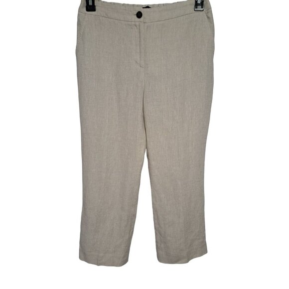 Talbots Linen Blend Cropped Pants Size 4P Beige Neutral Pull On Stretch - Picture 1 of 16